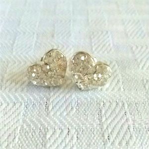White Crystal Heart Drop Studded Earrings
